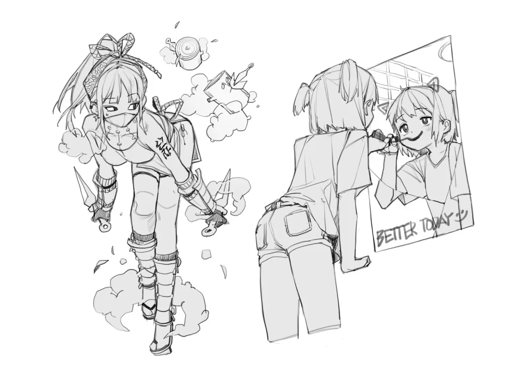 Anime Girl Monochrome Reflective Art