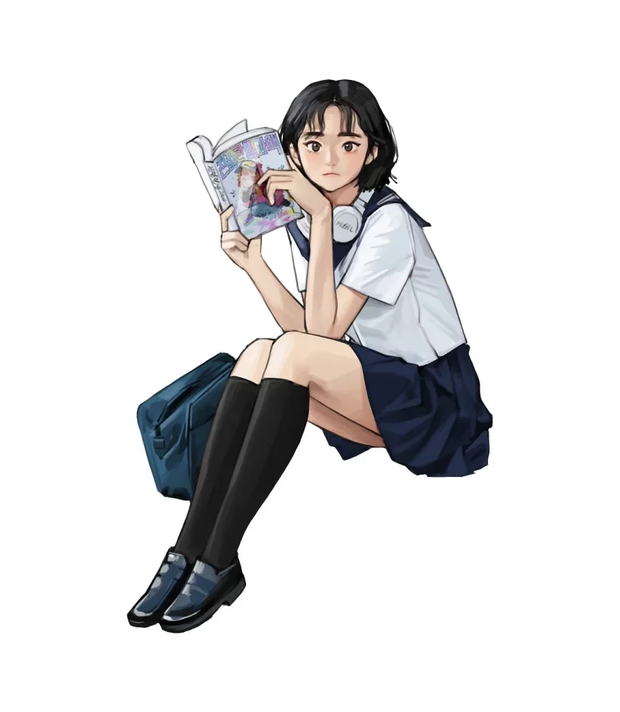 Anime Girl School Uniform White Blue