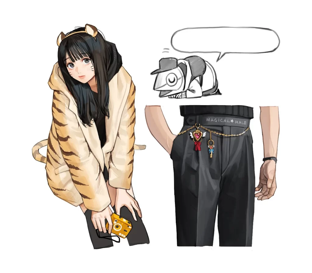 Anime Girl Tiger Print Coat Camera