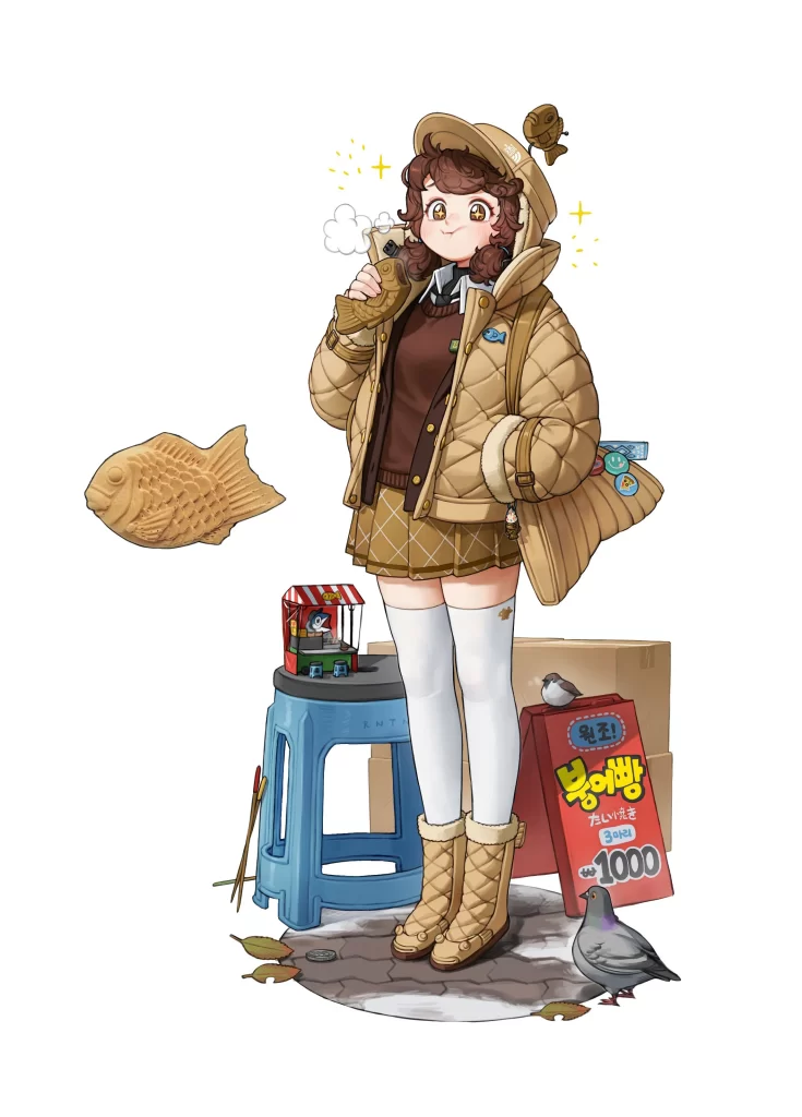 Anime Girl Winter Brown Color Street