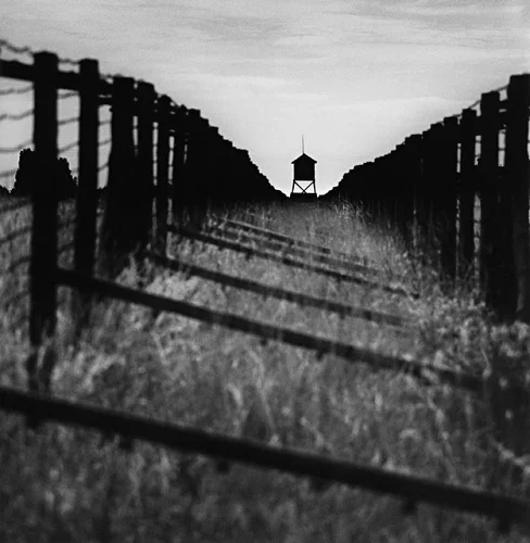 Architecture Barbed Wire Fence Tower High Contrast Mysterious
