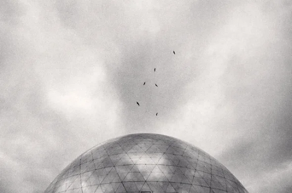 Architecture Geodesic Dome Birds Cloudy Sky Dramatic High Contrast