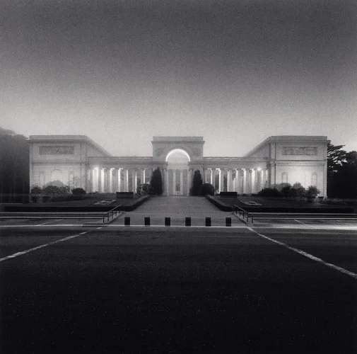 Architecture Illuminated Columns Symmetrical Pathway Dramatic High Contrast Monument