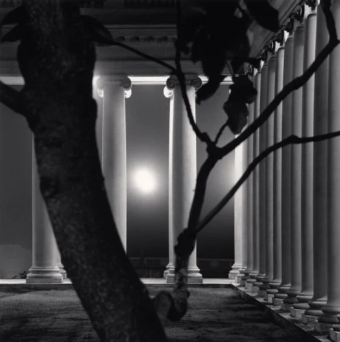 Architecture Illuminated Columns High Contrast Dramatic Mysterious