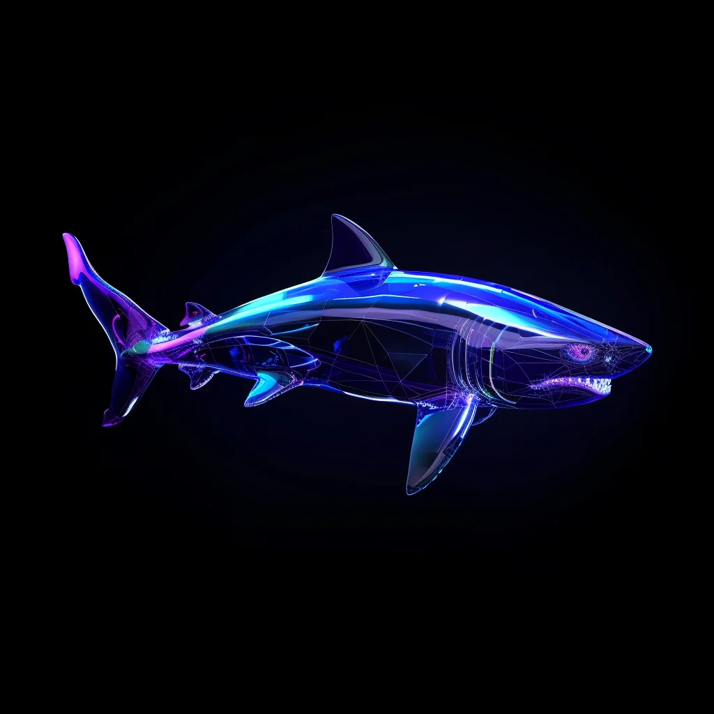 art futuristic transparent digital shark neon 3D