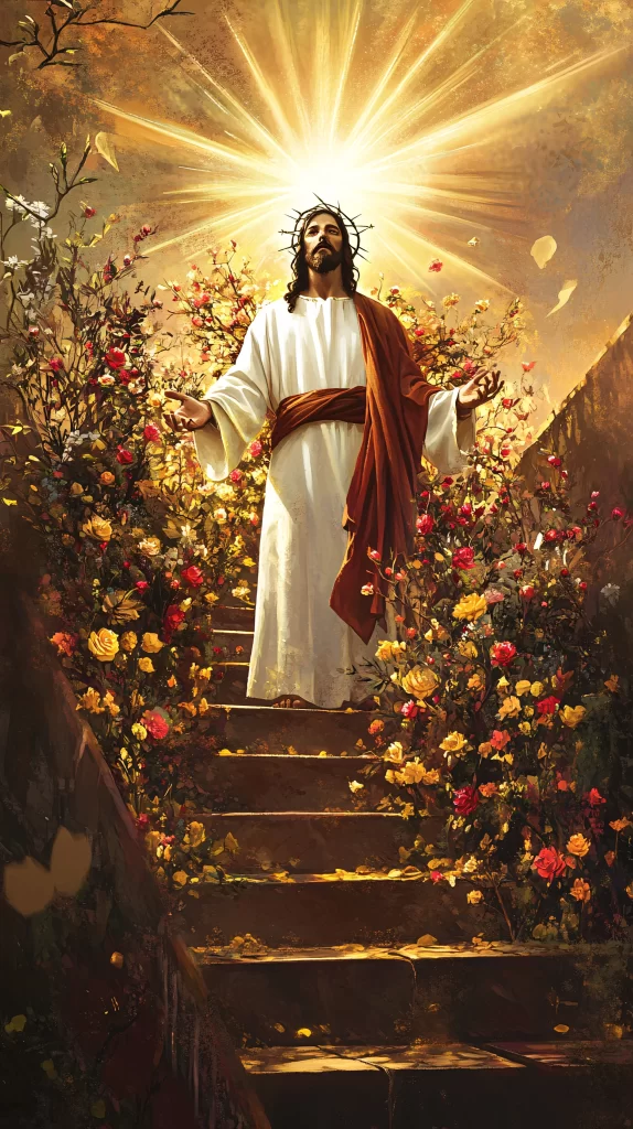 Ascension Golden Light Flowers Steps