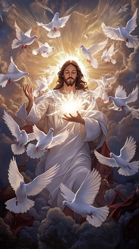 Ascension Golden Light Sky Doves 750