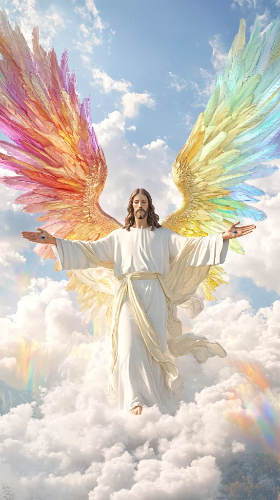 Ascension Rainbow Wings Sky Clouds