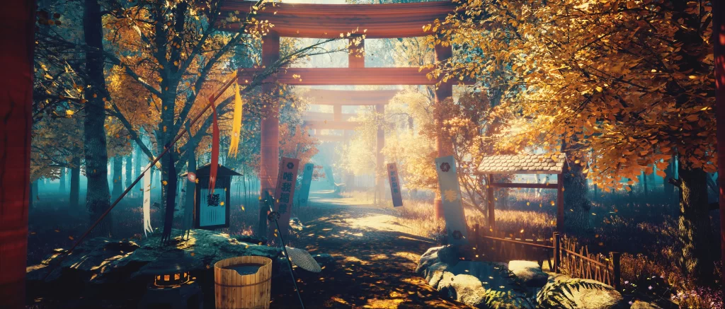 Autumn Pathway Golden Leaves Traditional Architecture