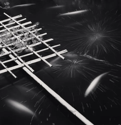 Bamboo Structure Fireworks High Contrast Dramatic Mysterious