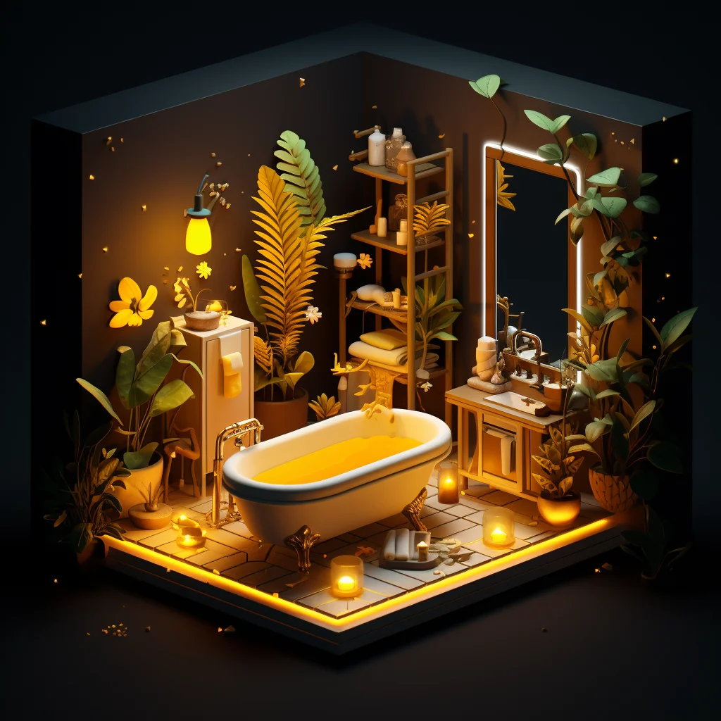 bathroom washroom bathtub indoor home scene space 3D isometric model