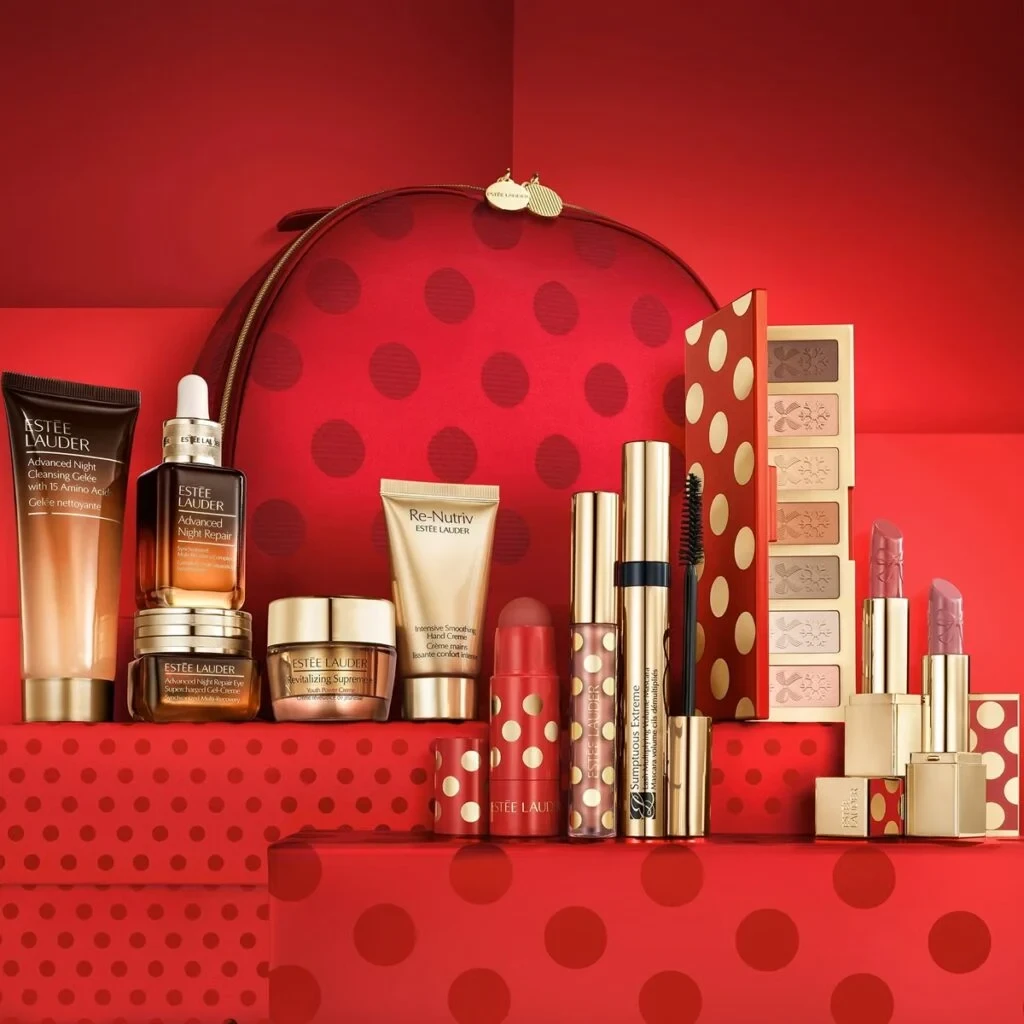 Beauty Products Red Gold Polka Dots
