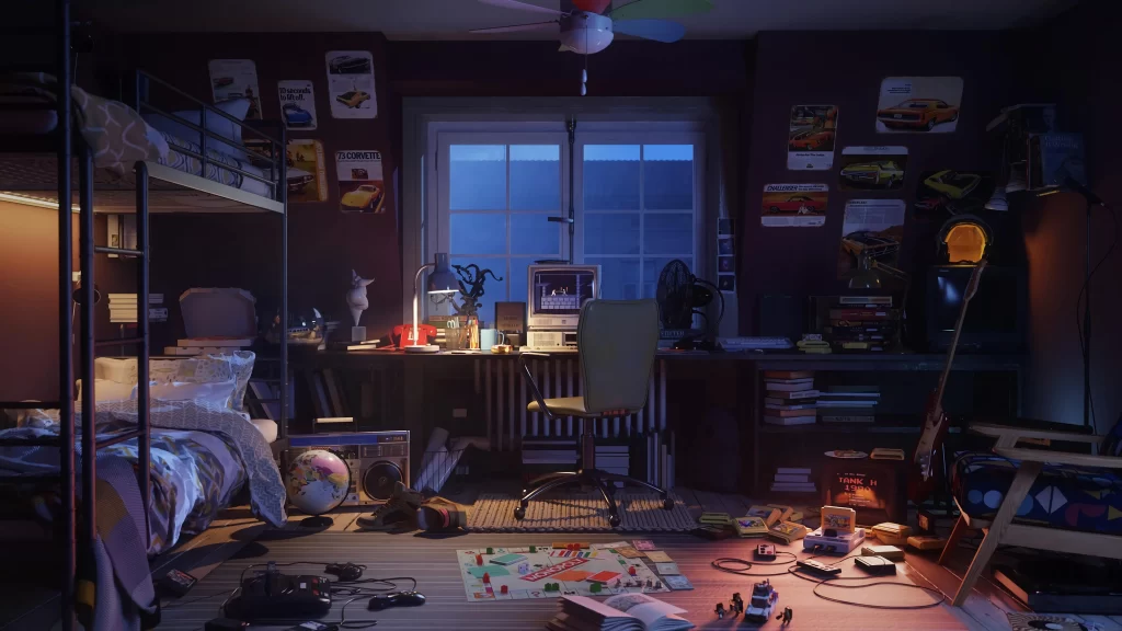 Bedroom Dark Tones Retro Cluttered Nostalgic