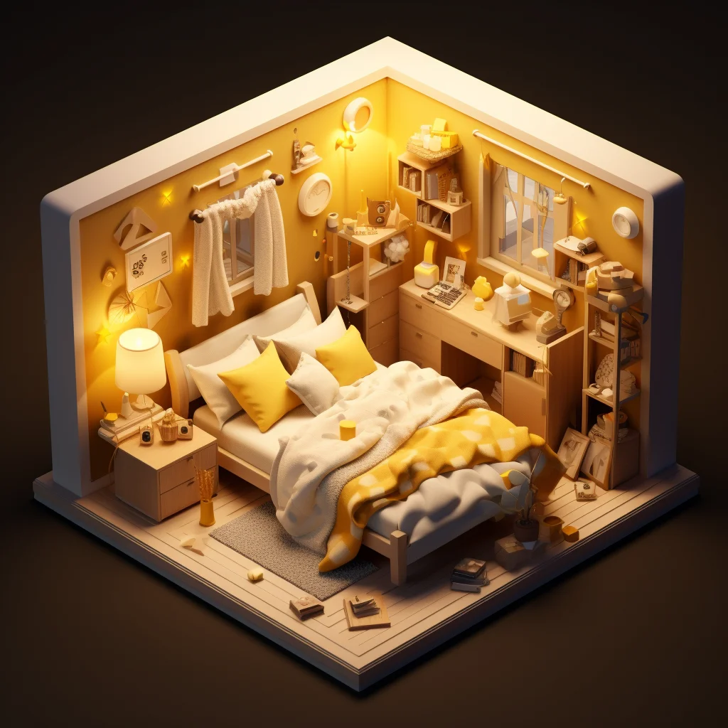bedroom indoor home scene space 3D isometric model