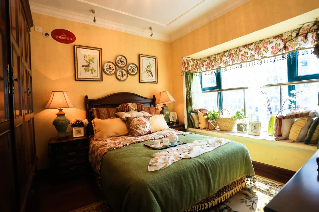 Bedroom Interior Floral Decor Green