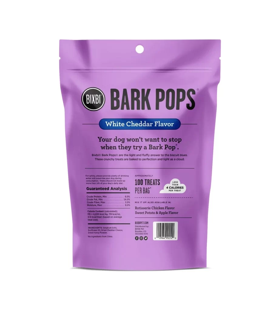 Bixbi Bark Pops White Cheddar Packaging