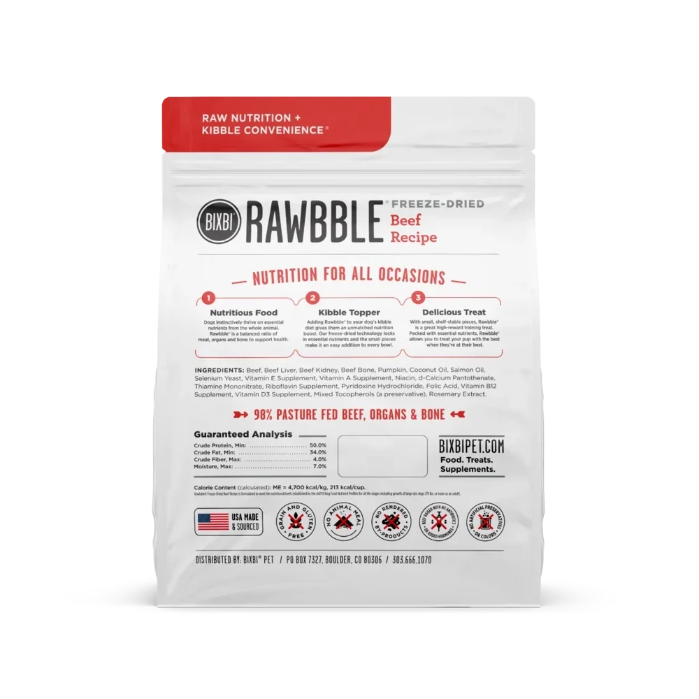 Bixbi RAWBBLE Freeze-Dried Beef Packaging