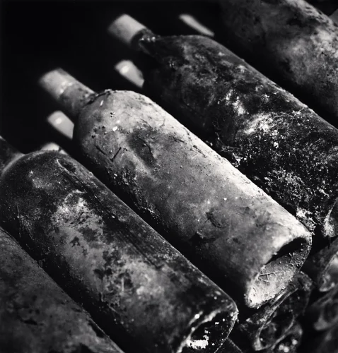 Black and white Wine bottles Textured High contrast Mysterious