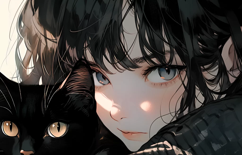 Black Cat Dark Hair Blue Eyes