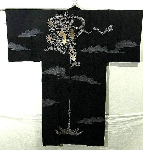 Black Dragon Kimono Clouds Traditional Japanese Mythical Creature