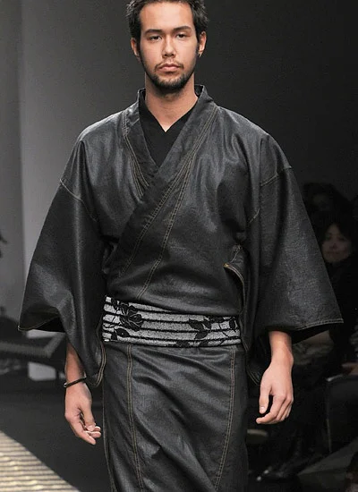 Black Geometric Kimono Denim Stripe Modern Casual