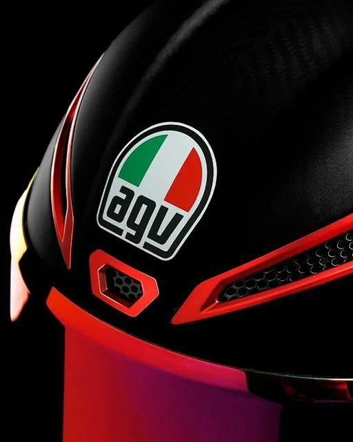 Black Helmet Red Trim Italian Flag