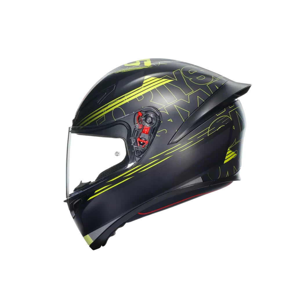 Black Helmet Yellow Red Accents Style