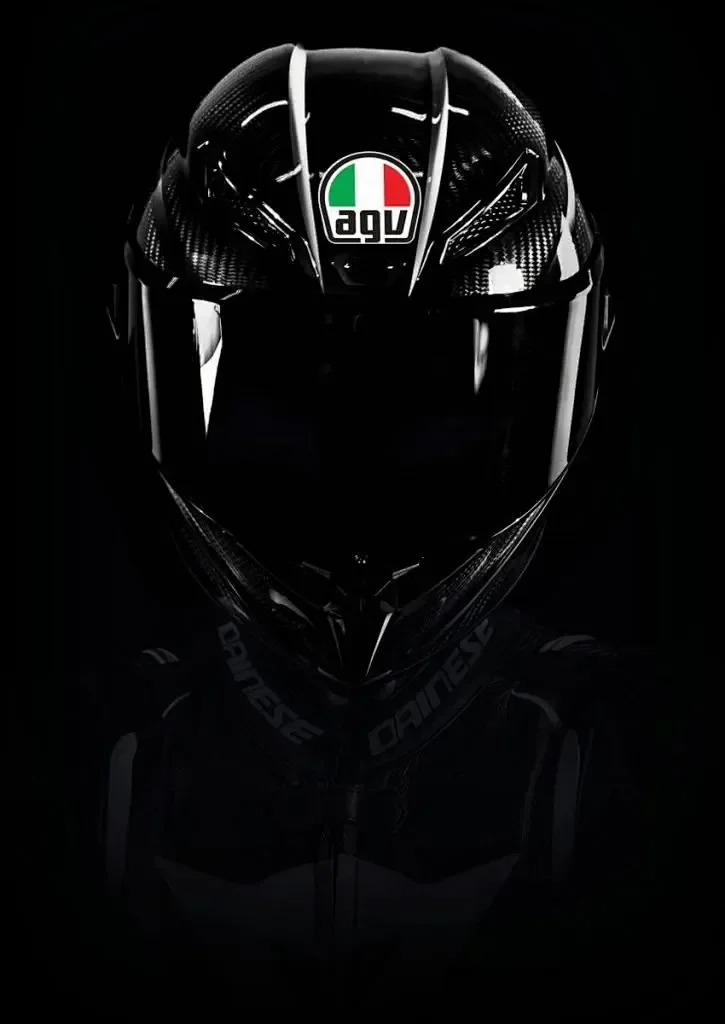 Black Motorcycle AGV Helmet Carbon Fiber Italian