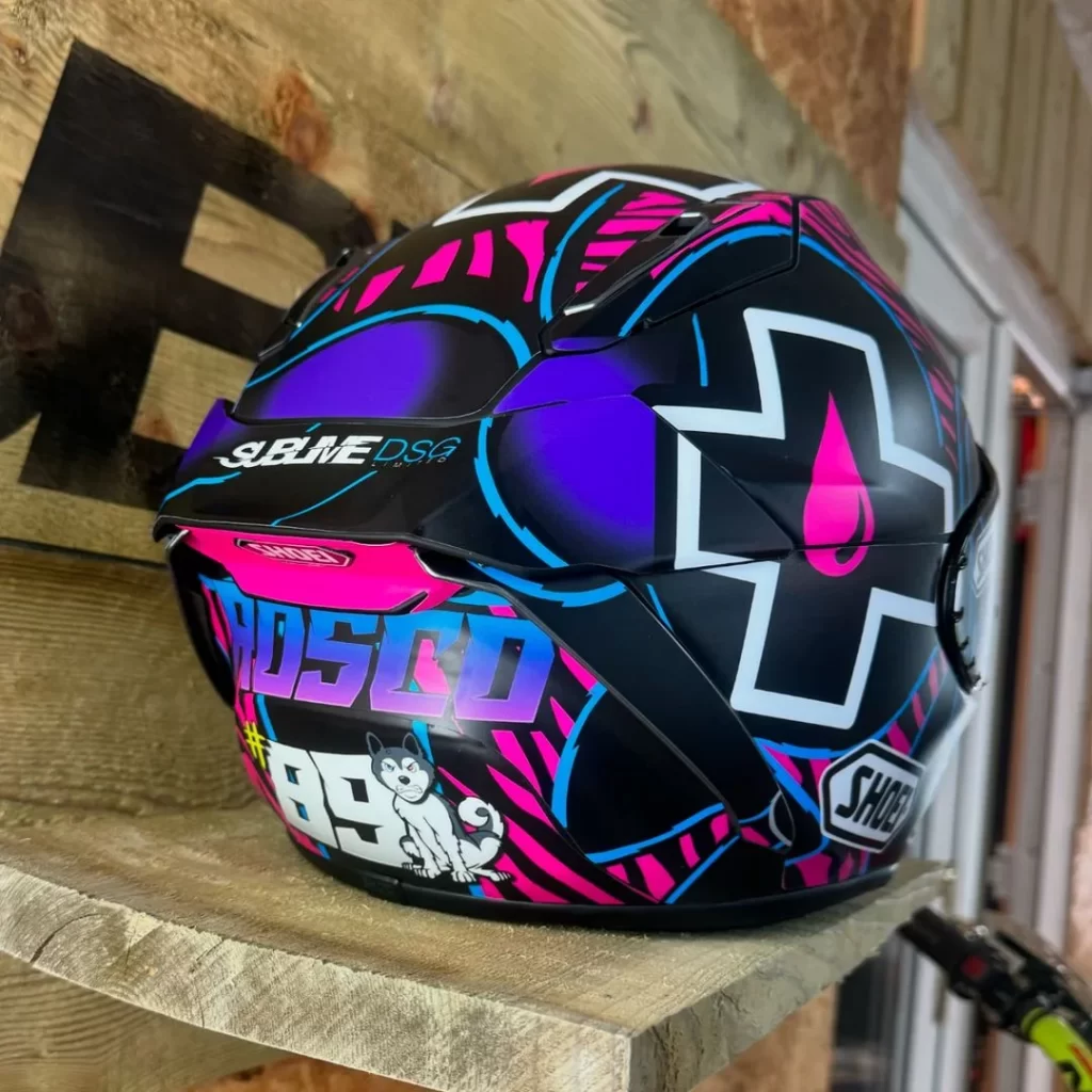 Black Pink Blue Shoei Helmet Motorcycle