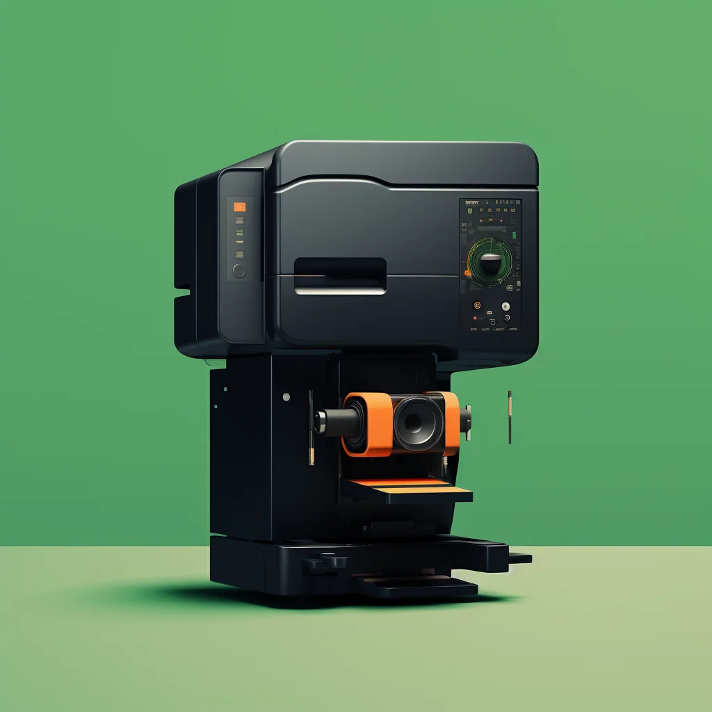 black printer green retro industrial product functional design 3D rendering photography