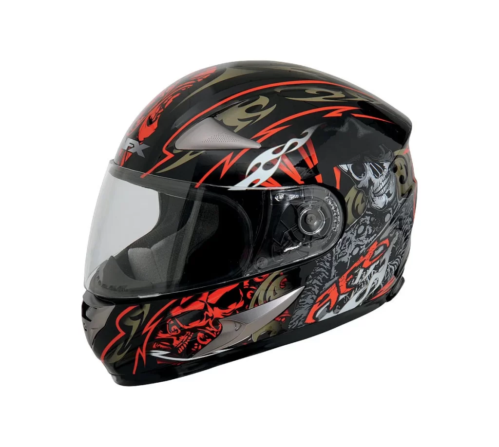 Black Red Skull Flames Helmet Motorcycle