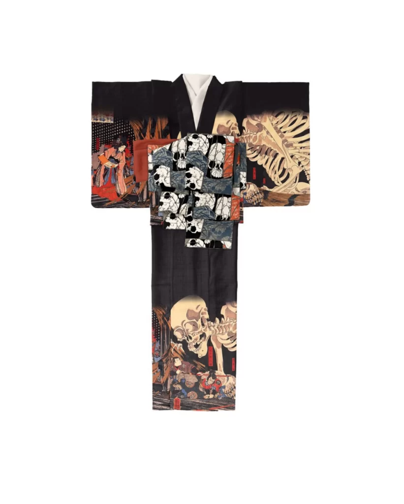 Black Skull Skeleton Kimono