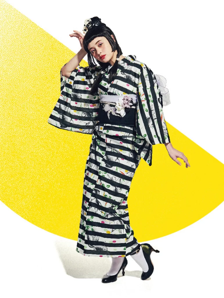 Black Striped Floral Kimono