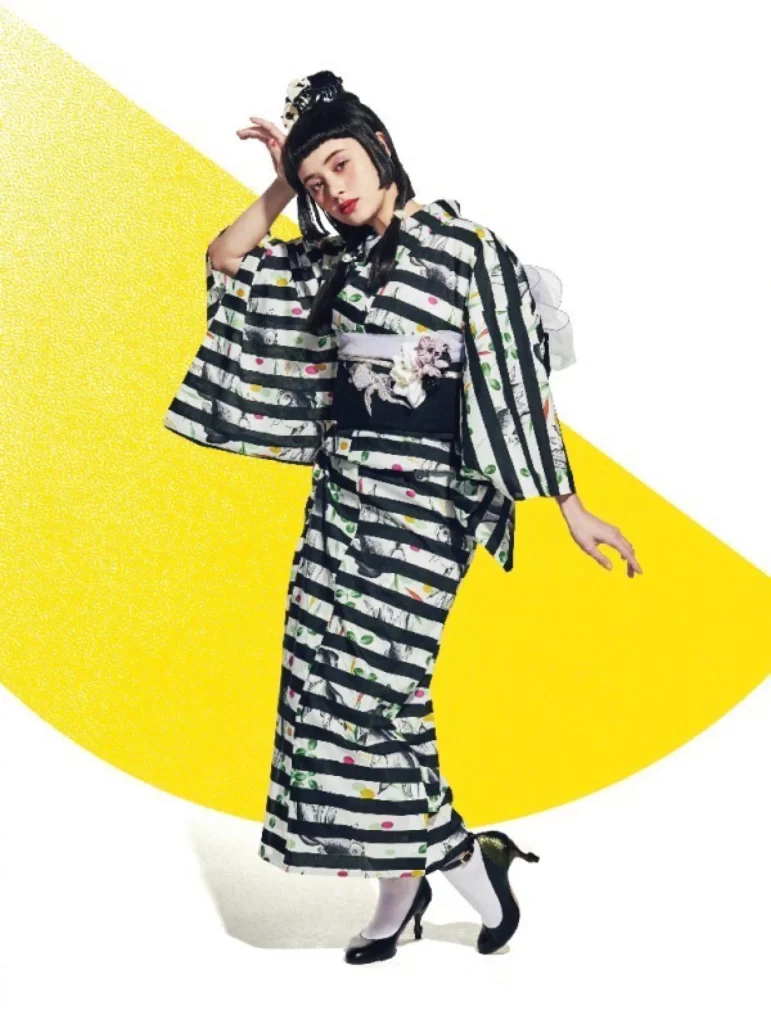 Black White Yellow Floral Kimono
