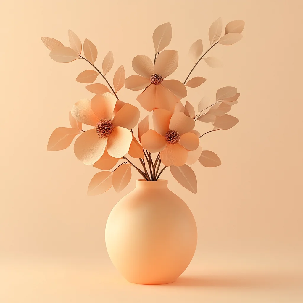 blooming flower leaves leaf vase paper art 3D