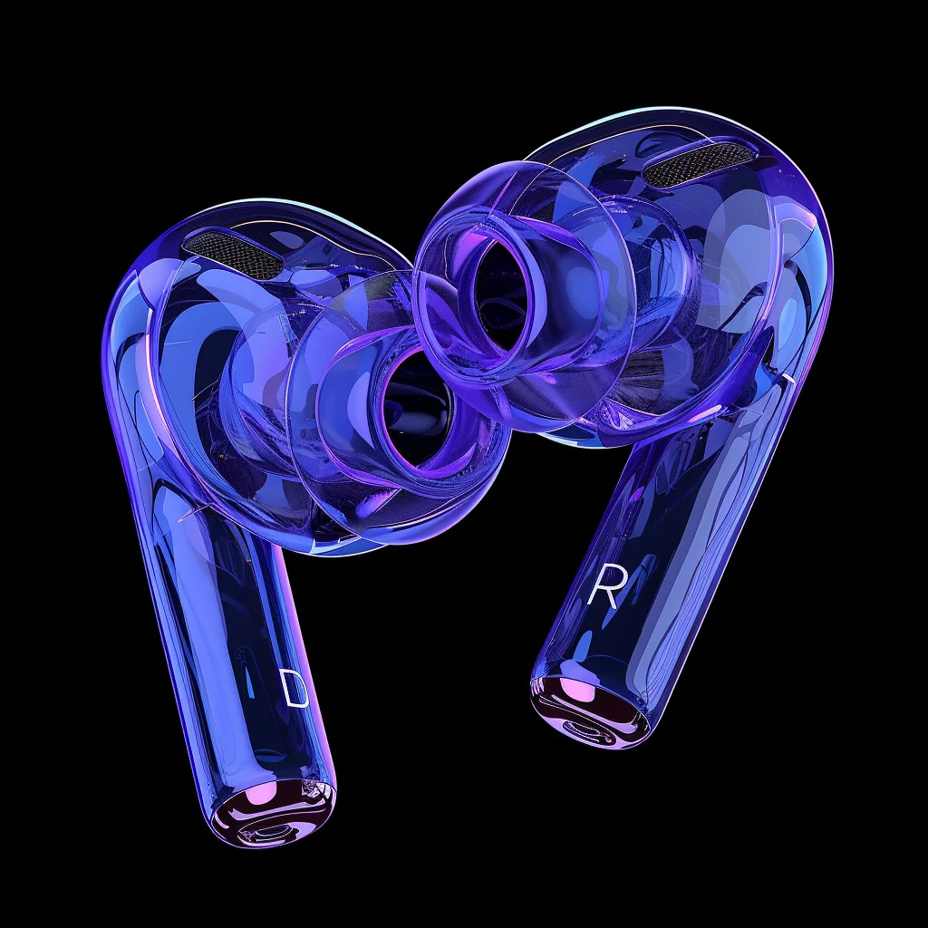 blue 3D structure AirPods transparent earphone