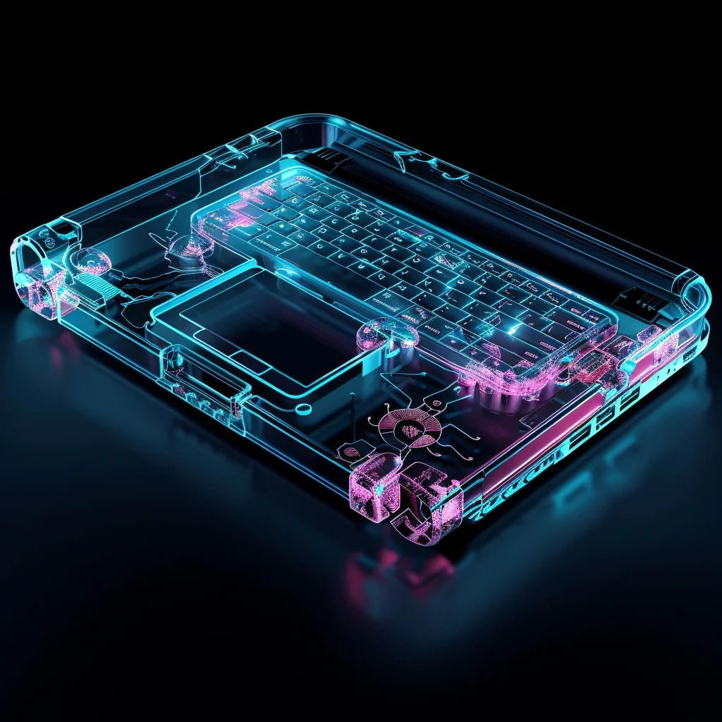 blue 3D structure macbook transparent laptop
