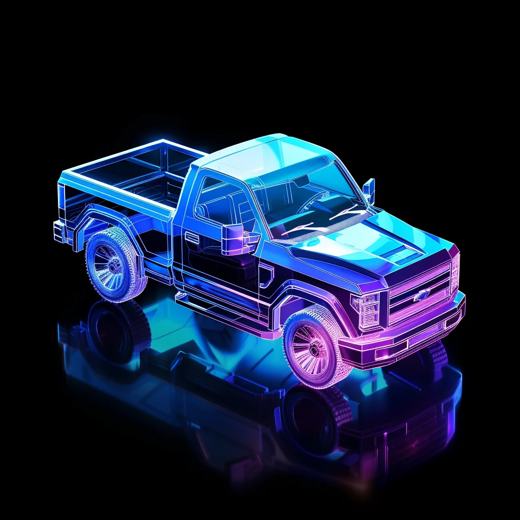 blue 3D structure pickup transparent truck
