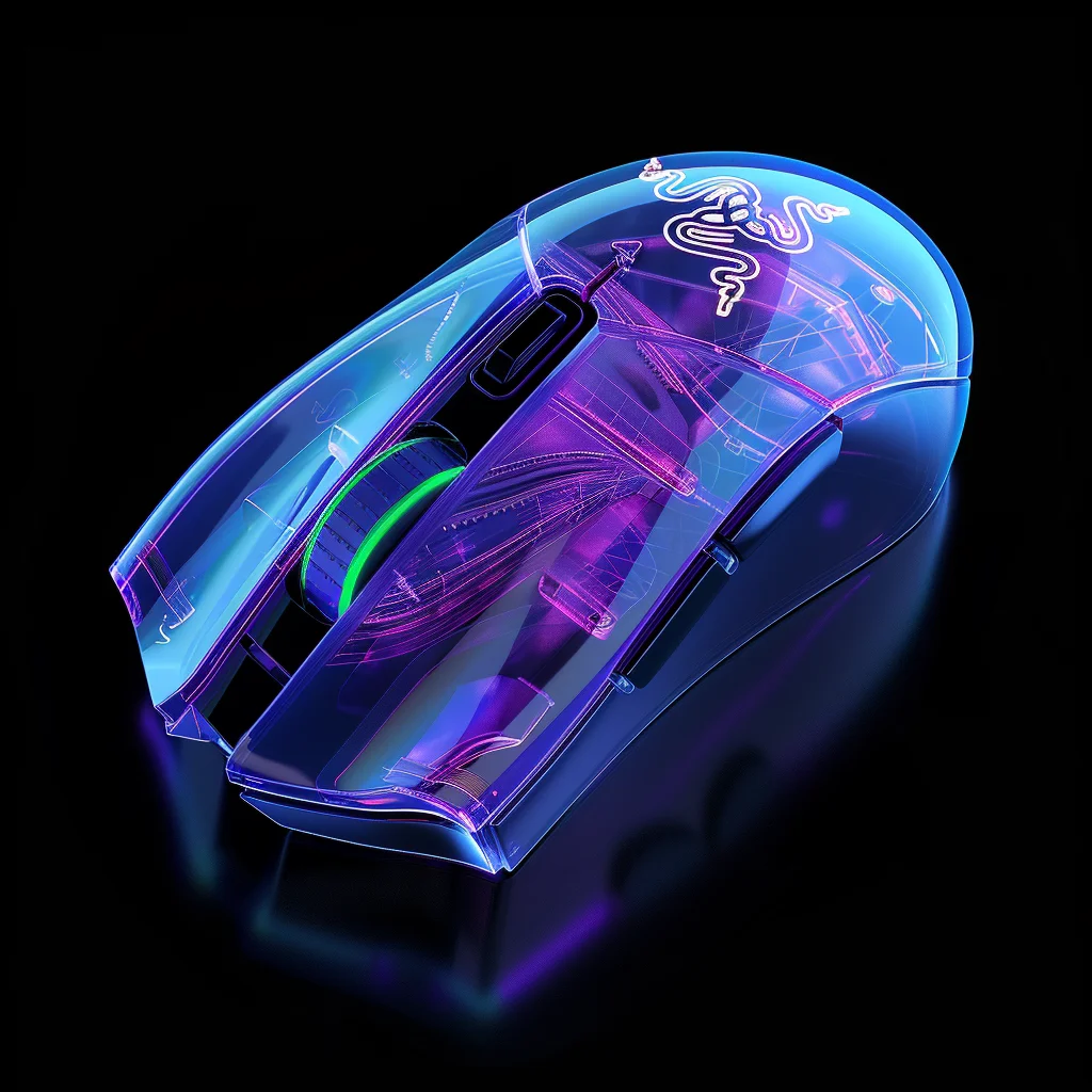 blue 3D structure Razer transparent mouse