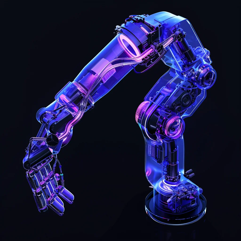 blue 3D structure robotic transparent arm
