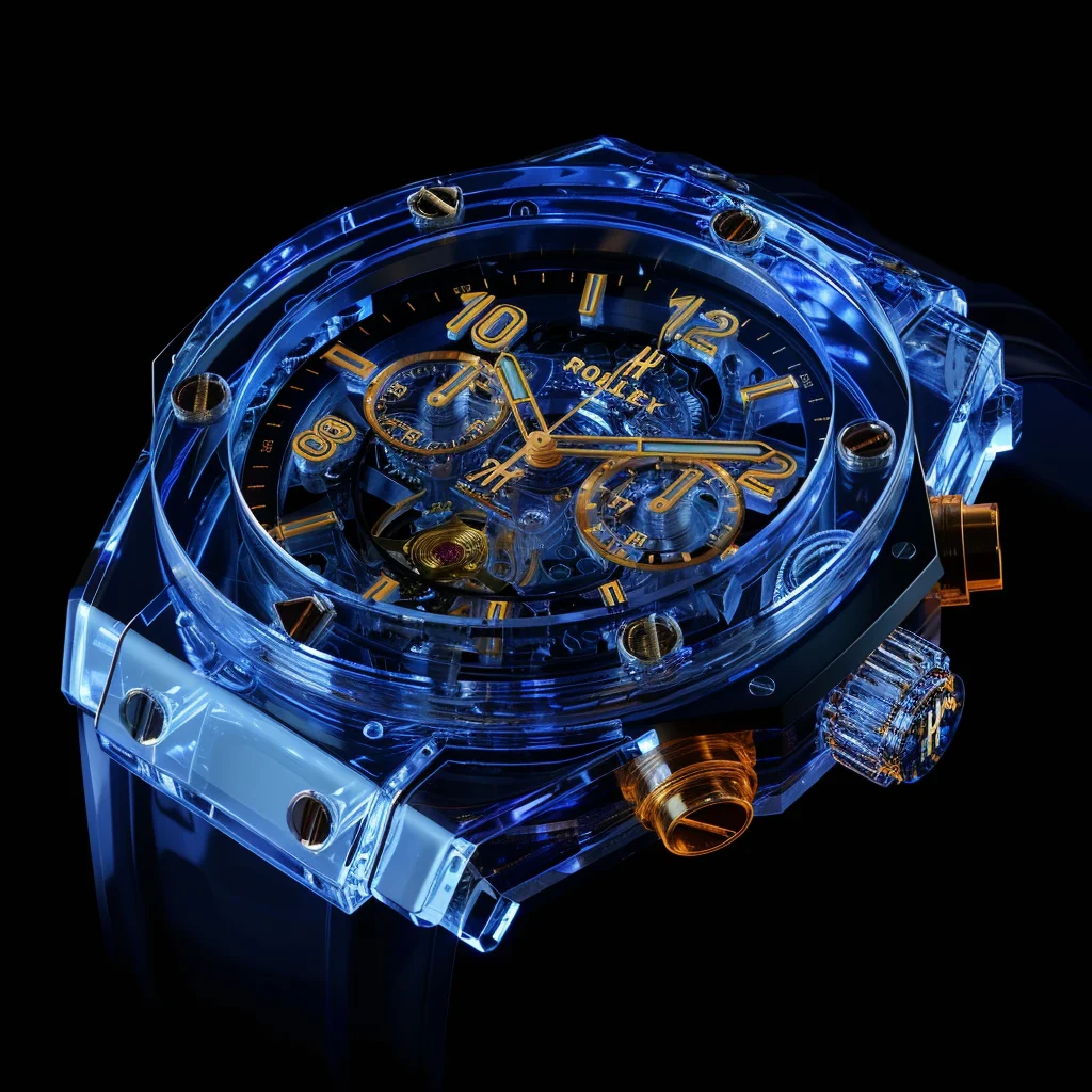 blue 3D structure watch transparent