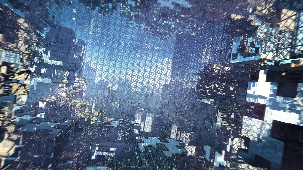 Blue Hair Futuristic Cityscape