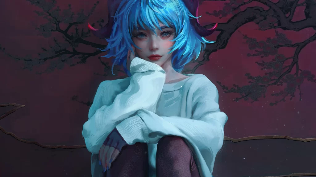 Blue Haired Character Purple Fantasy