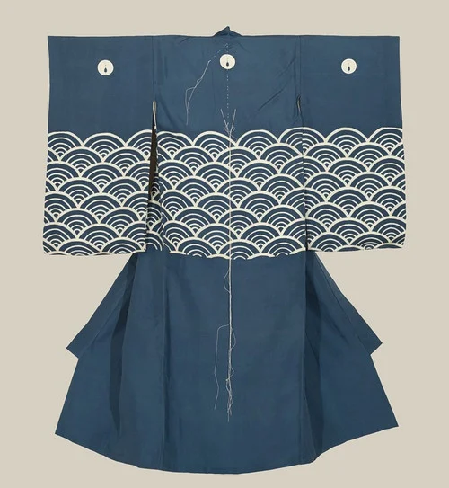 Blue Wave Kimono Geometric Elegant Ceremonial