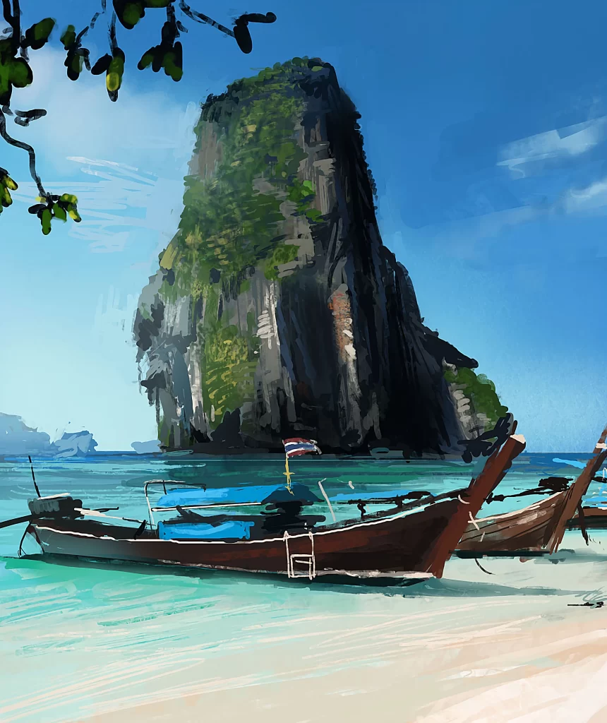 Boats Blue Green Tropical Beach