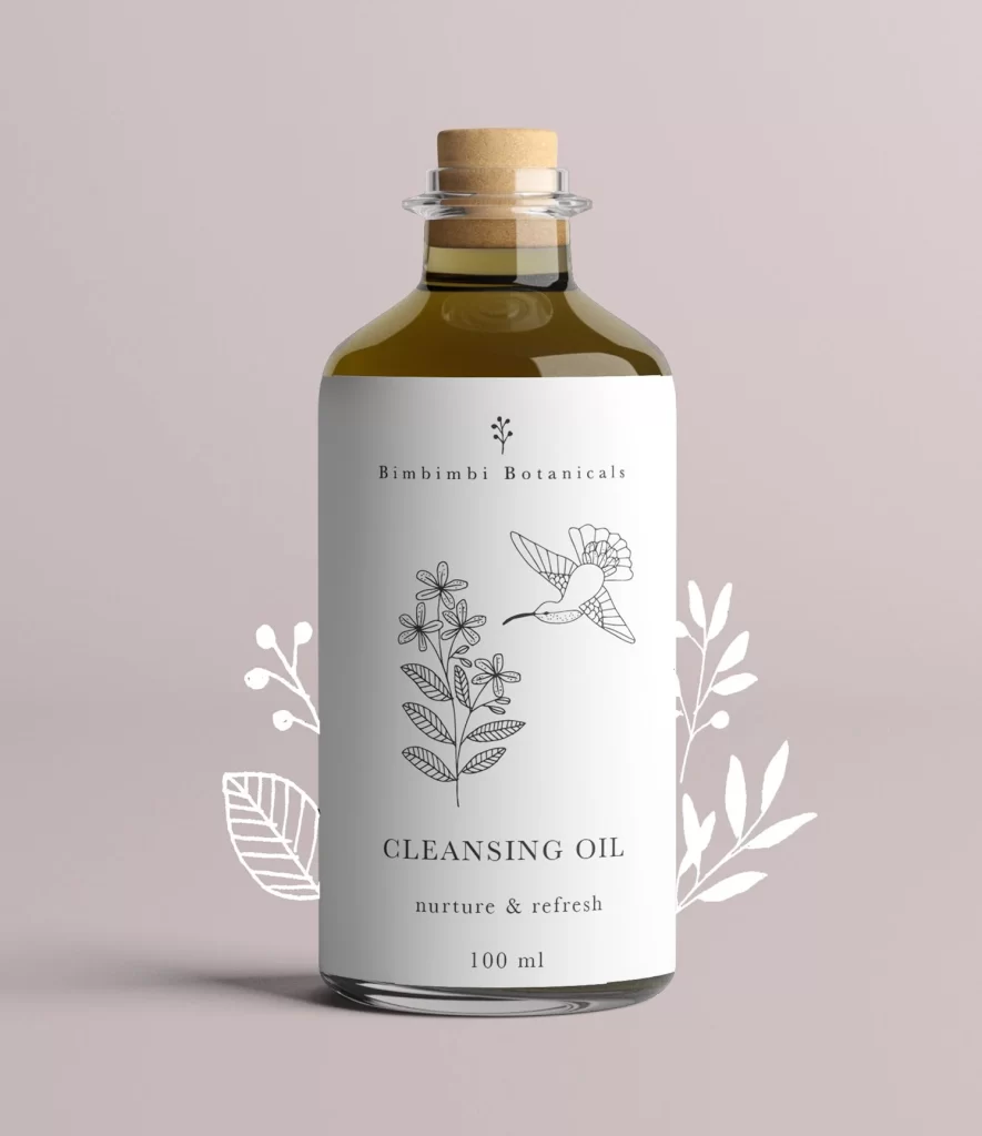 Botanicals Cleansing Oil Glass Bottle White Natural Illustration Skincare
