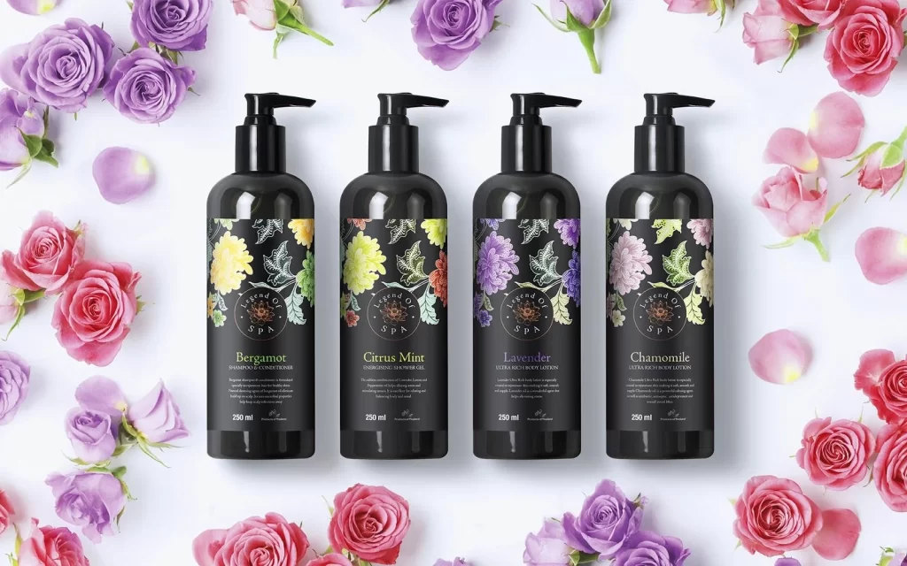 Bottle Black Pump Floral Design Skincare