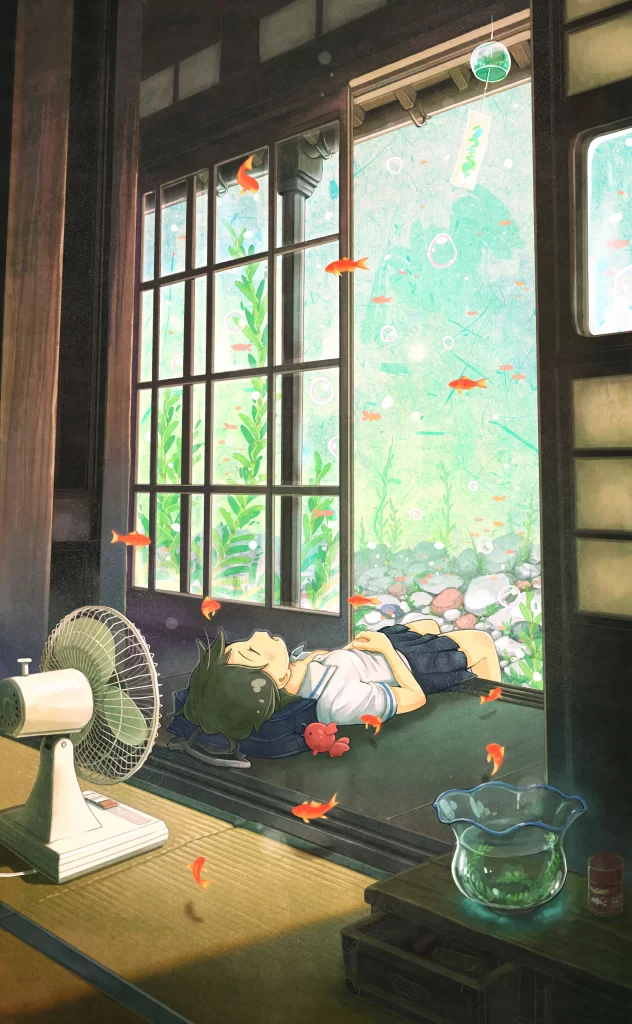 Boy Green Blue Orange Dreamlike Fantasy