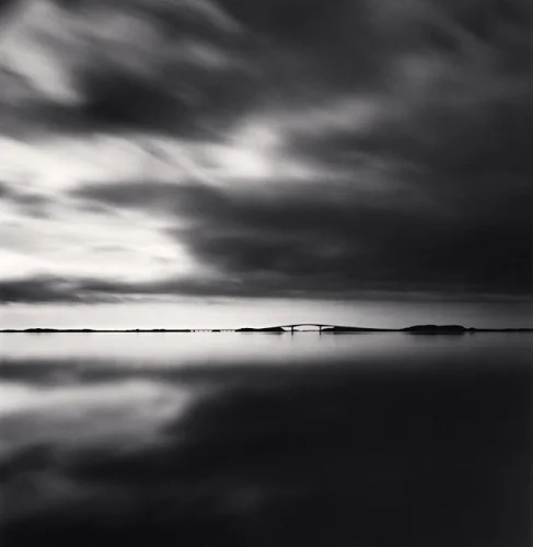 Bridge Silhouetted Cloudy Sky Reflections Minimalist