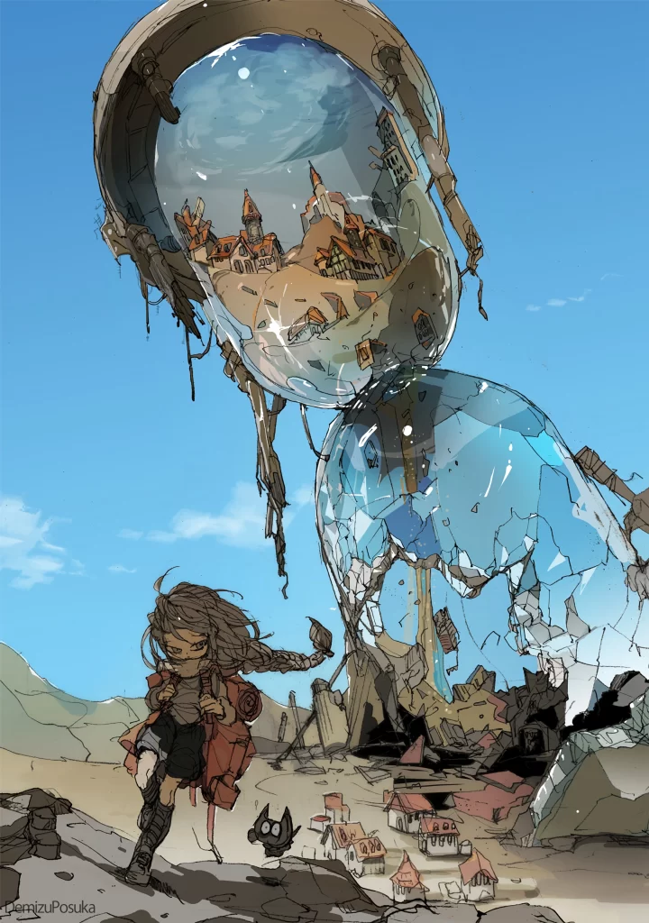 Broken Hourglass Blue Sky Village Ruins